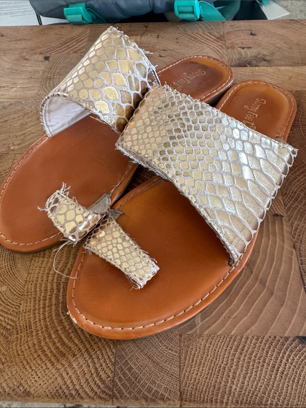 Sunny Feet Metallic Gold Snake-Print Slide Sandals